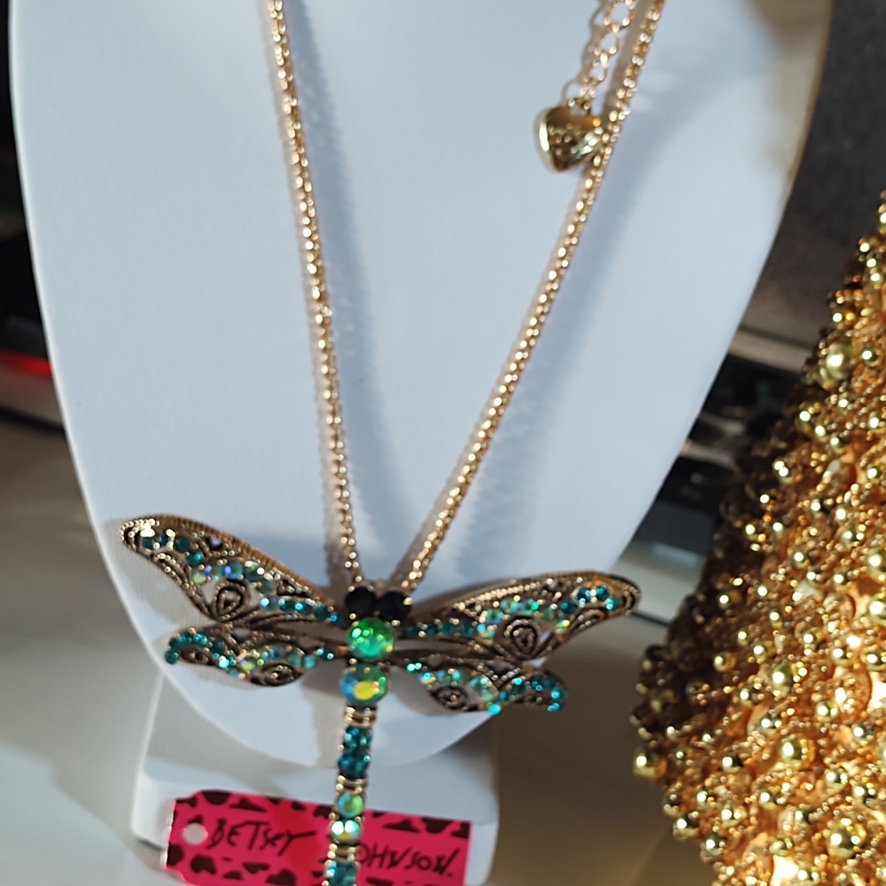 Betsey Johnson Gold and Teal Dragonfly Necklace - Picture 3 of 5